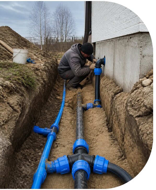 Монтаж наружного водопровода на участке под ключ в Феодосии